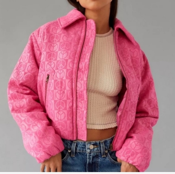 Urban Outfitters Jackets & Blazers - UO Urban Outfitters Femme Peace Sign Embossed Jacket size medium pink